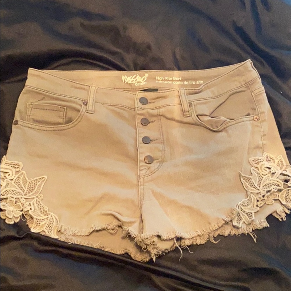 Mossimo High Rise Button Up Lace Jean Shorts